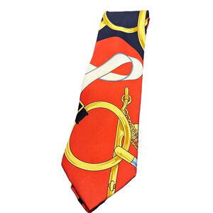 Hermes Vintage 100% Silk Necktie Equestrian Horsebit Made in Paris